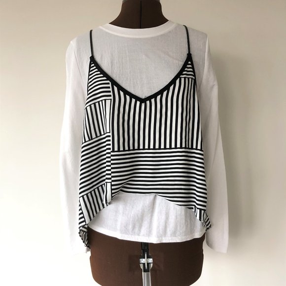 White Long Sleeve Mock Camisole Layered Top - Picture 1 of 4